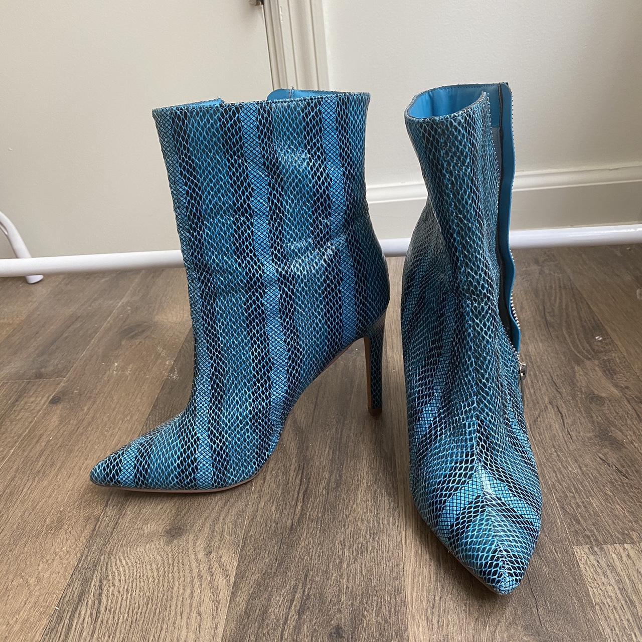 Blue high heel boots size 8, worn once Delays on... - Depop