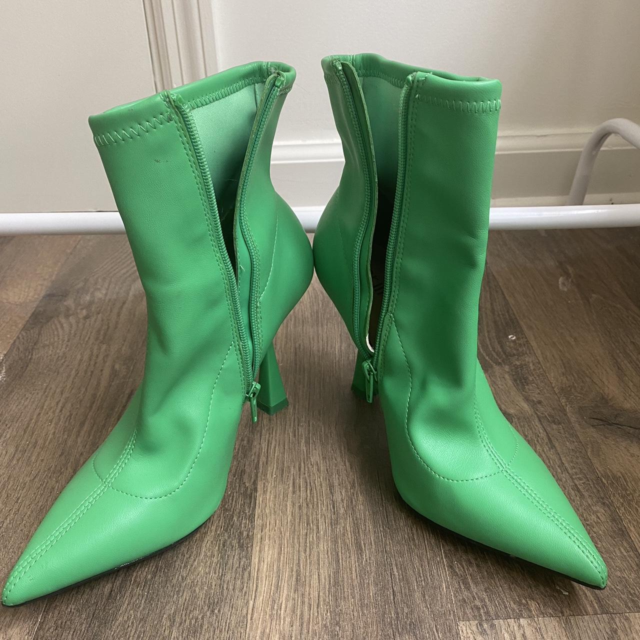 Green high heel boots size 8, worn once Currently... Depop