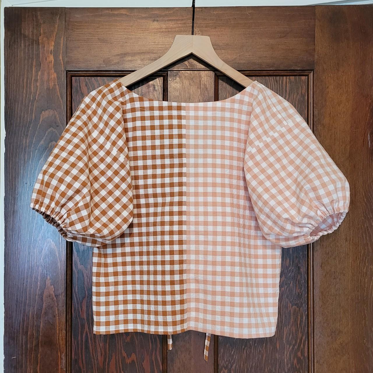 handmade half and half pink and brown gingham cotton... Depop