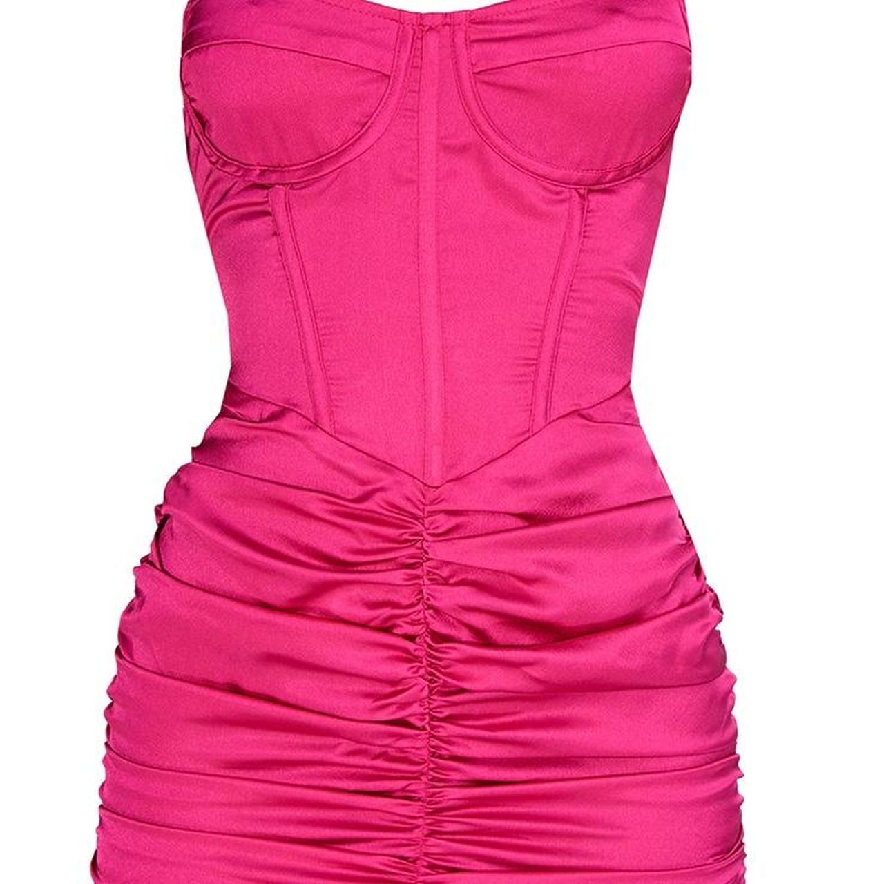 PLT strappy satin hot pink corset ruched skirt - Depop
