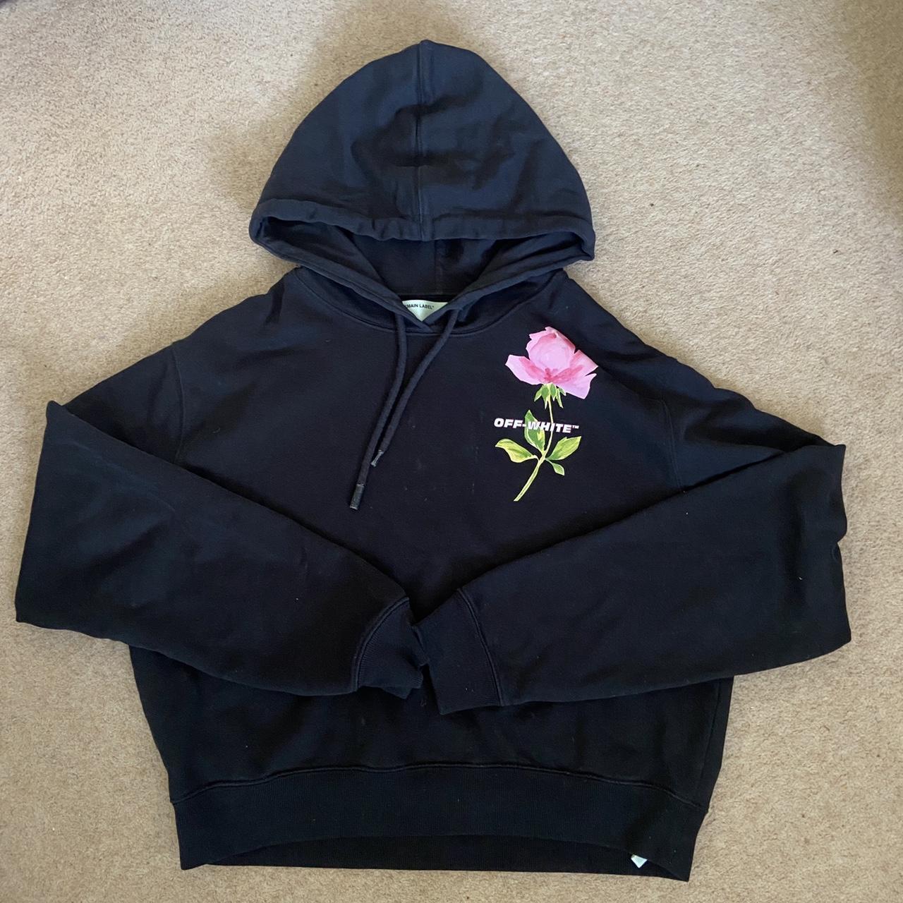Woman’s off-white rose hoodie, Size large fits mens... - Depop