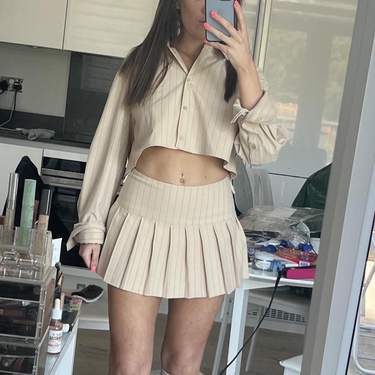 Pleated striped skirt zara best sale