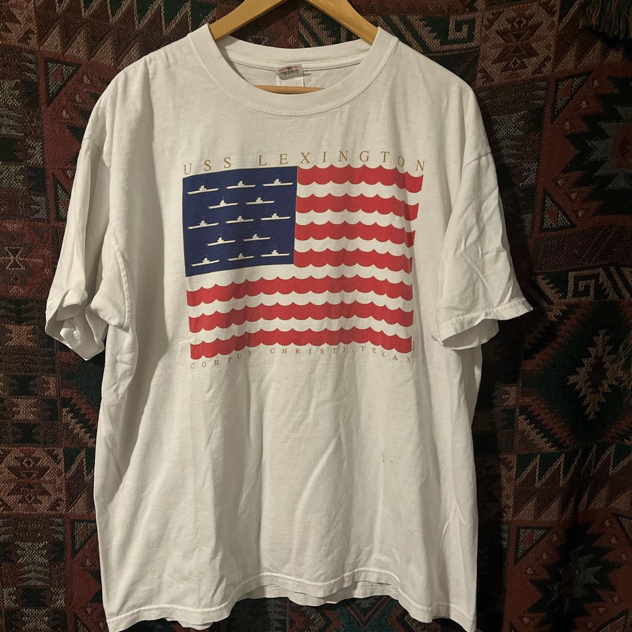 Men's White and Blue T-shirt