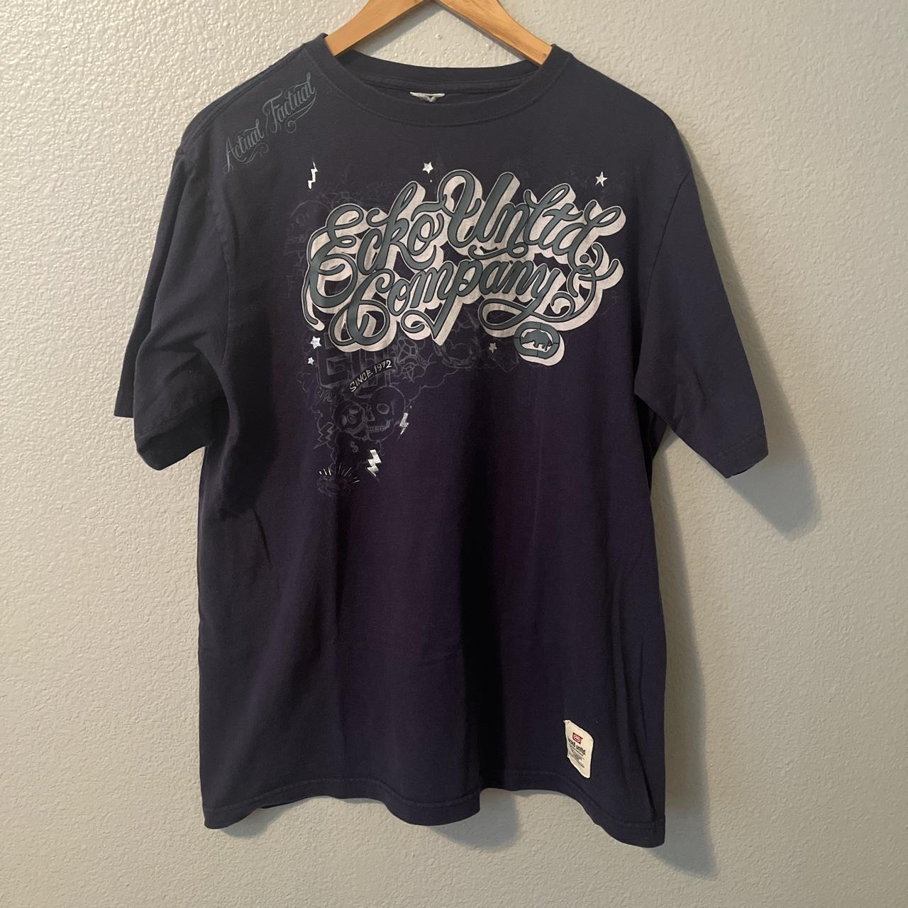 Ecko Unltd. Men's Navy and White T-shirt | Depop