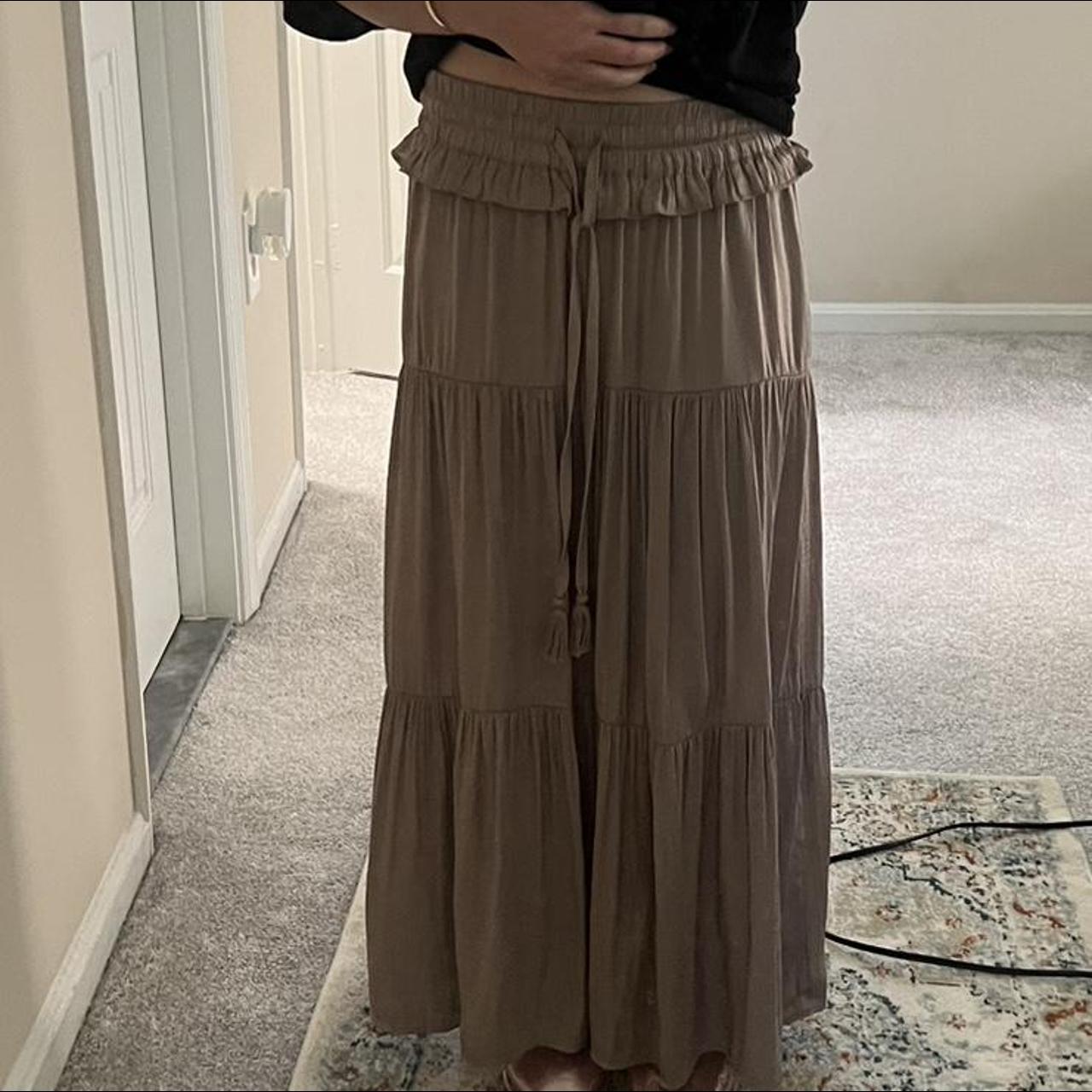 LIGHT BROWN TAUPE RUFFLE MAXI SKIRT so cute worn a... - Depop