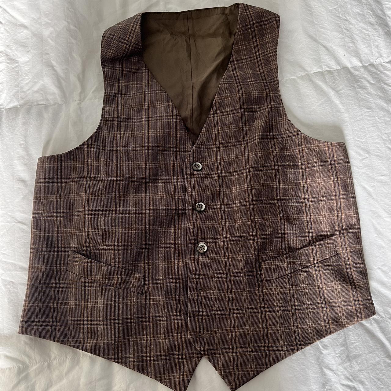 men’s brown plaid vest M/L Depop