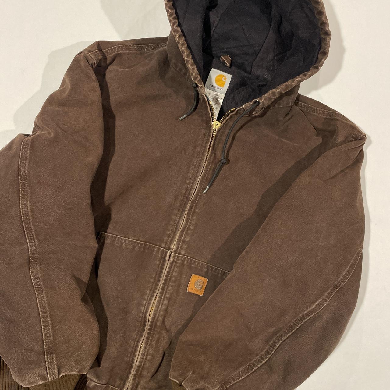 Vintage Carhartt J130 Brown full zip canvas hooded... Depop