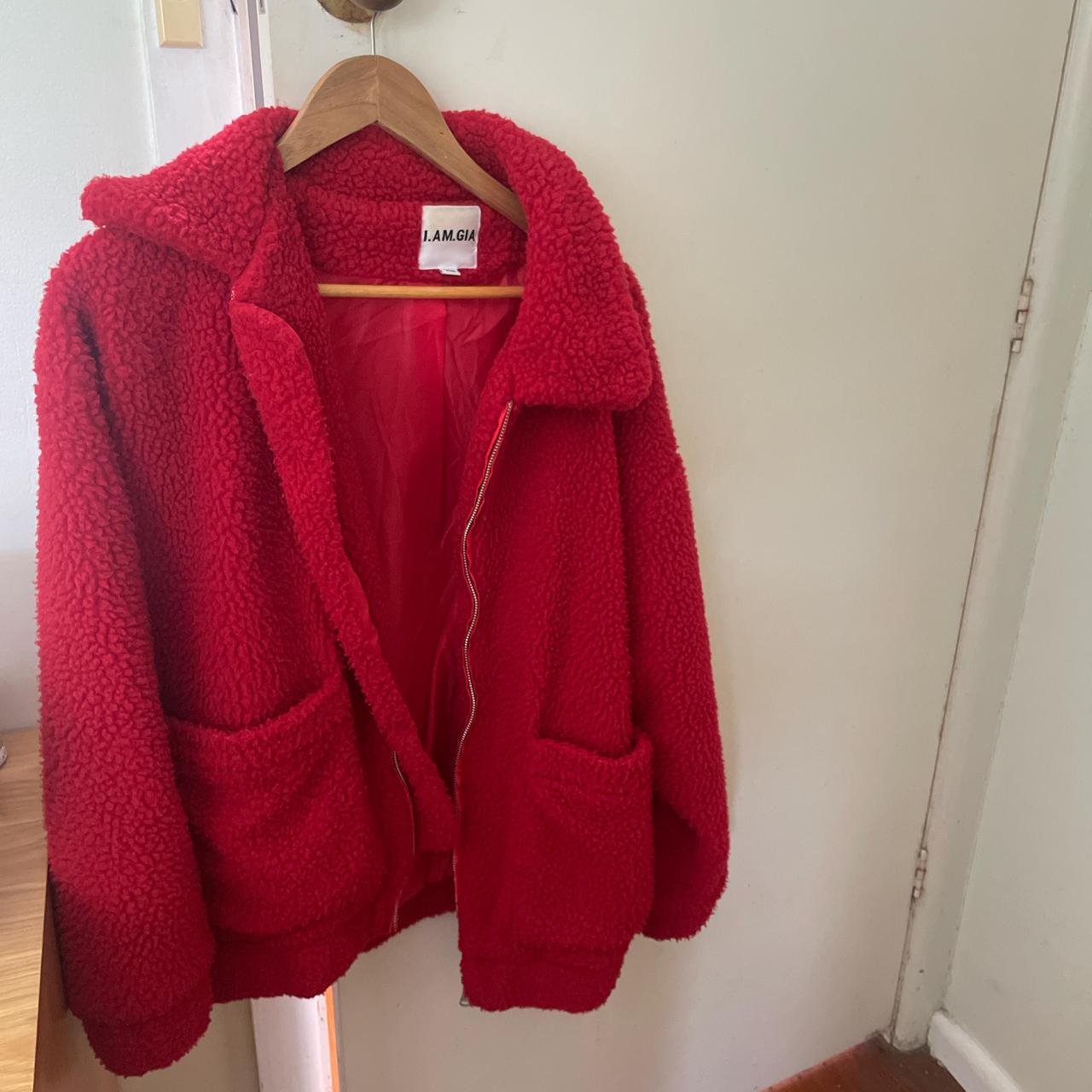 I AM GIA red teddy coat Size XS oversized fit Still... - Depop