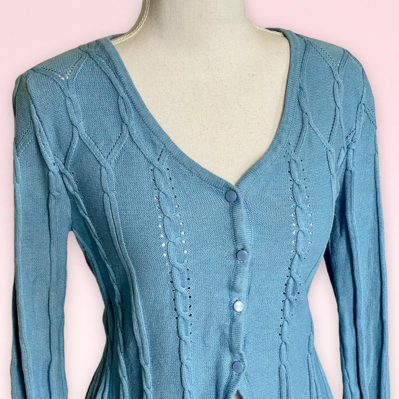 y2k style blue babydoll cardigan with buttons up the... - Depop