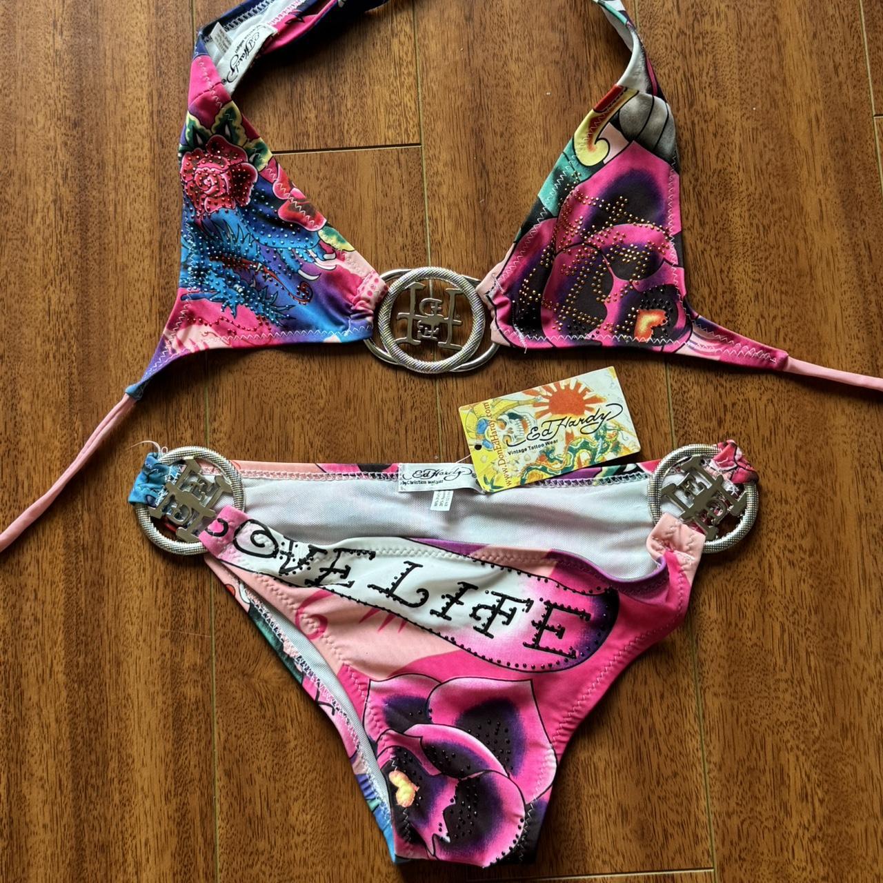 edhardy ビキニ　#3 🐟🦋🩵 Vintage Y2K ED HARDY Koi Fish Bedazzled Bikini | Depop