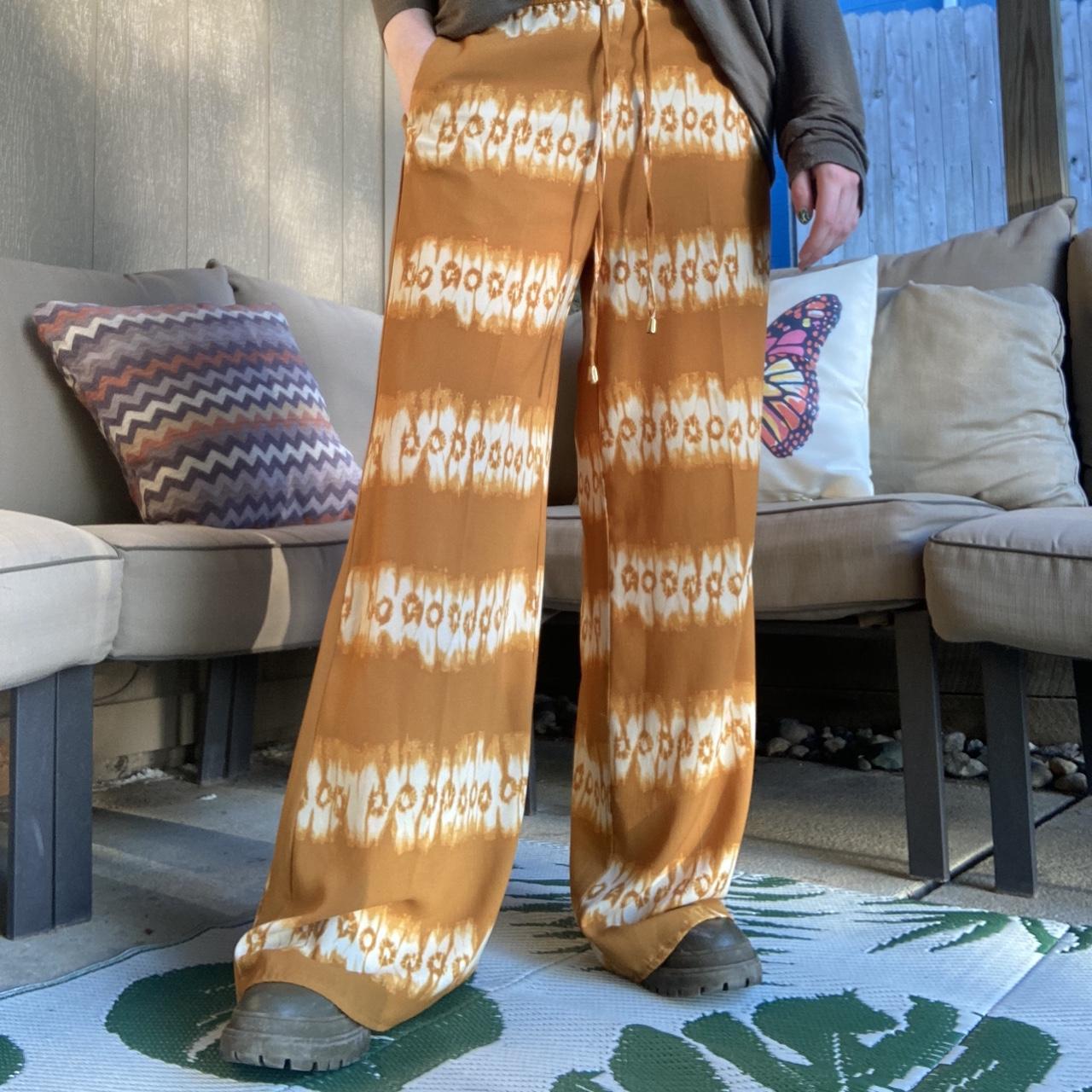 70s Orange And White Tie Dye Flare Pants With A - Depop