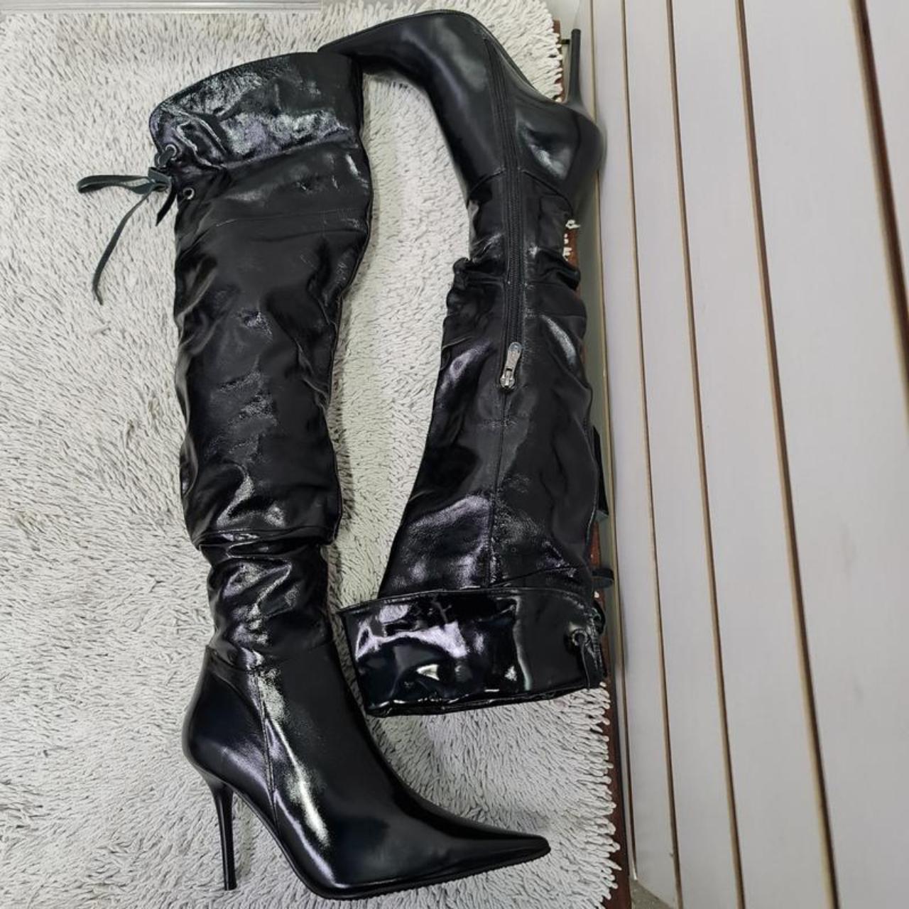 Over the knee black patent leather boots brand... - Depop