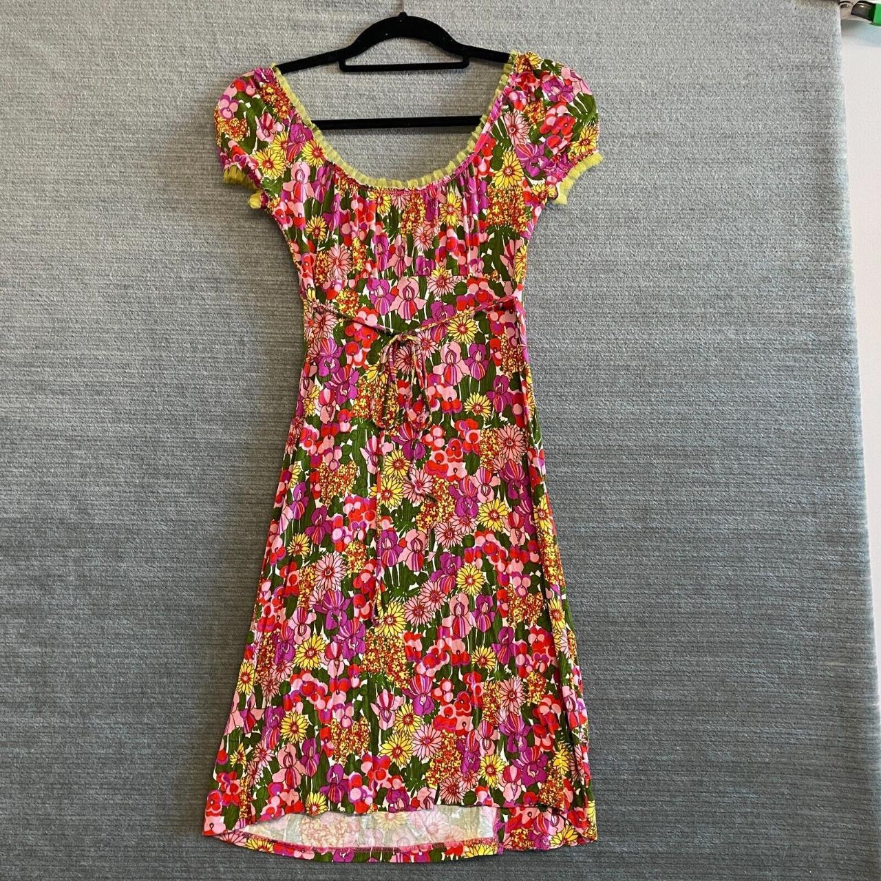 Miss Sixty Floral Dress Size XS Ruffle Tie Back Knee... - Depop