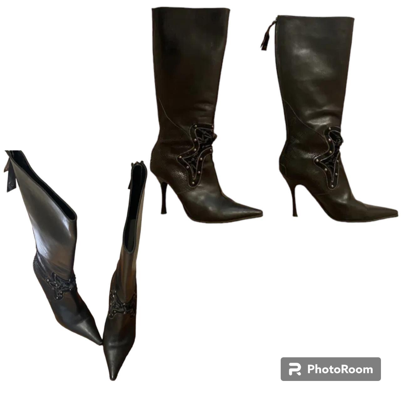 Pointed toe leather boots US sz 5 brand Depop