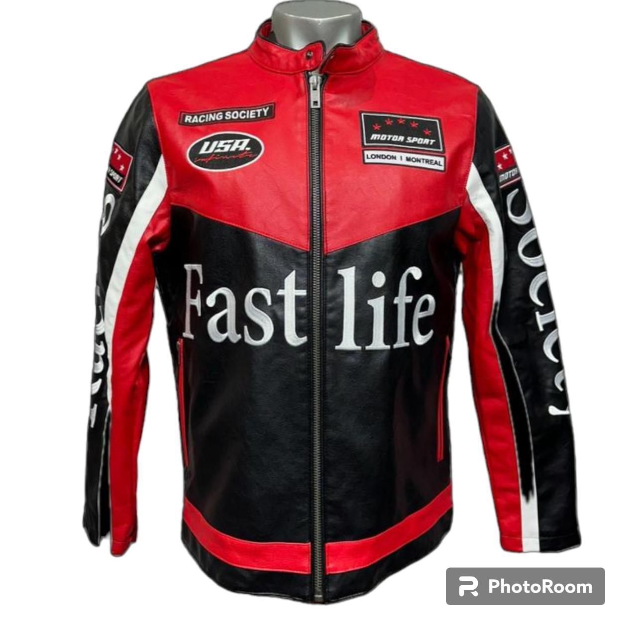 Men's moto racing leather jacket fast life racing - Depop