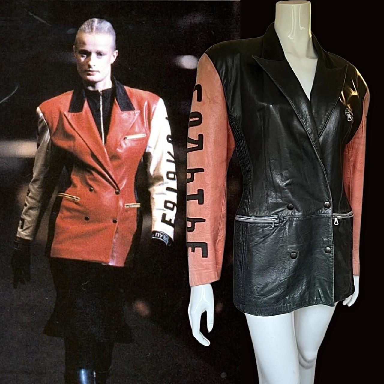 The Runway Debut Leather Coat, in Red Black and Blue | Depop