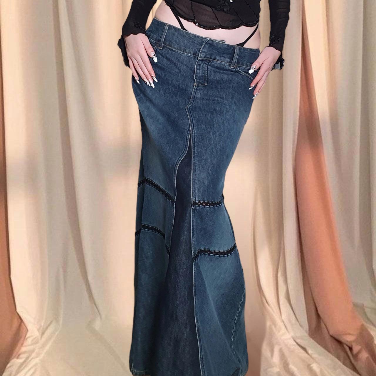 Patched Denim Maxi Skirt, Flared Mermaid Style Jean Skirt, Frayed  Redesigned Patchwork Denim Maxi Skirt, Women's Plus Size - Etsy Israel