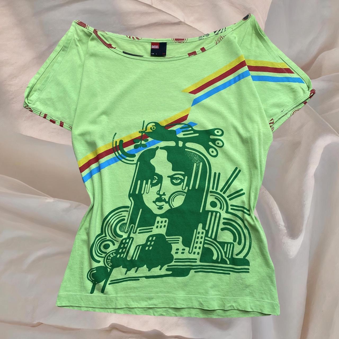 トップス 90's 00's DIESEL Graphic L/S Tee Y2K Diesel Green Y2K Top Grunge Tshirt Retro Graphic | Depop