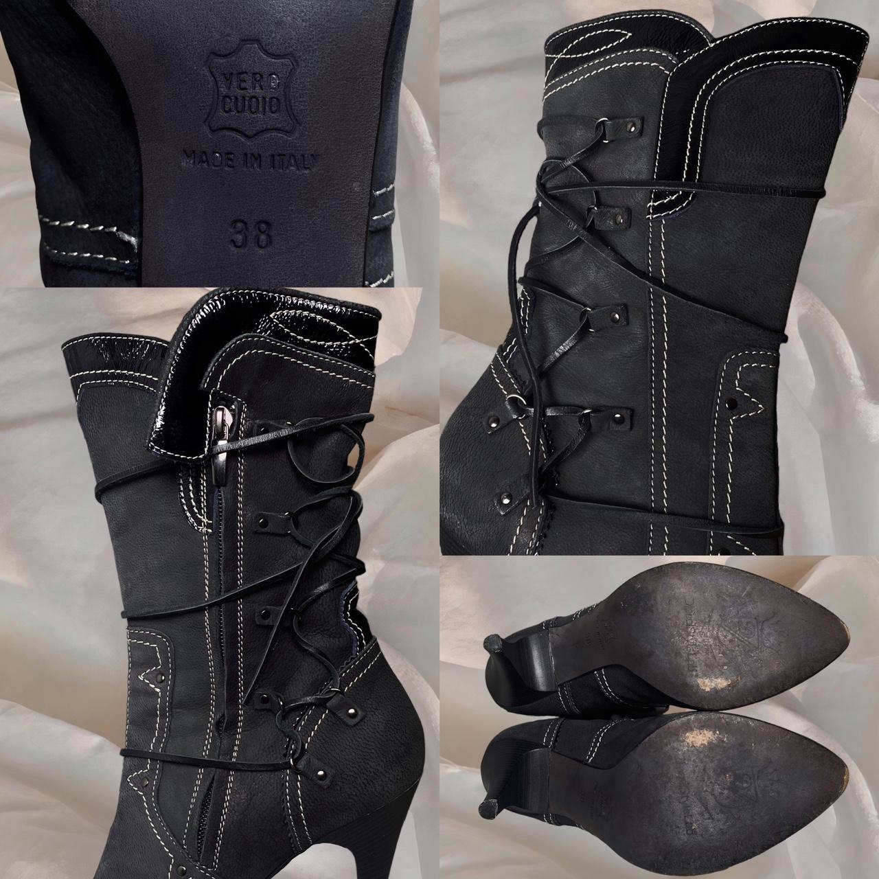 Diesel Lace Up Gray Leather Boots Heels Y2K Grunge | Depop