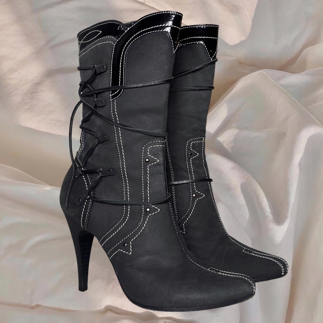 Diesel Lace Up Gray Leather Boots Heels Y2K Grunge | Depop