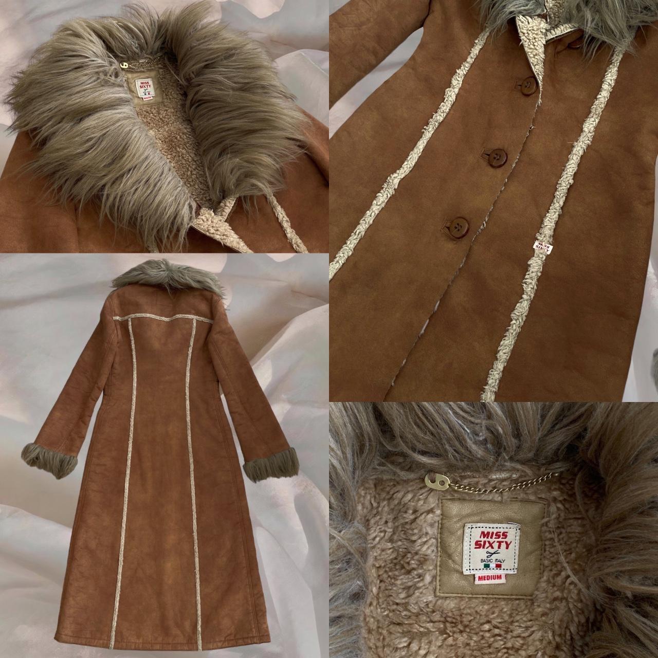 Miss Sixty Brown Long Coat Afghan Faux Fur Trim | Depop