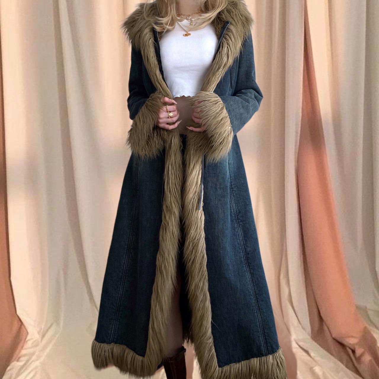Miss Sixty Afghan Faux Fur Trim Long Denim Depop