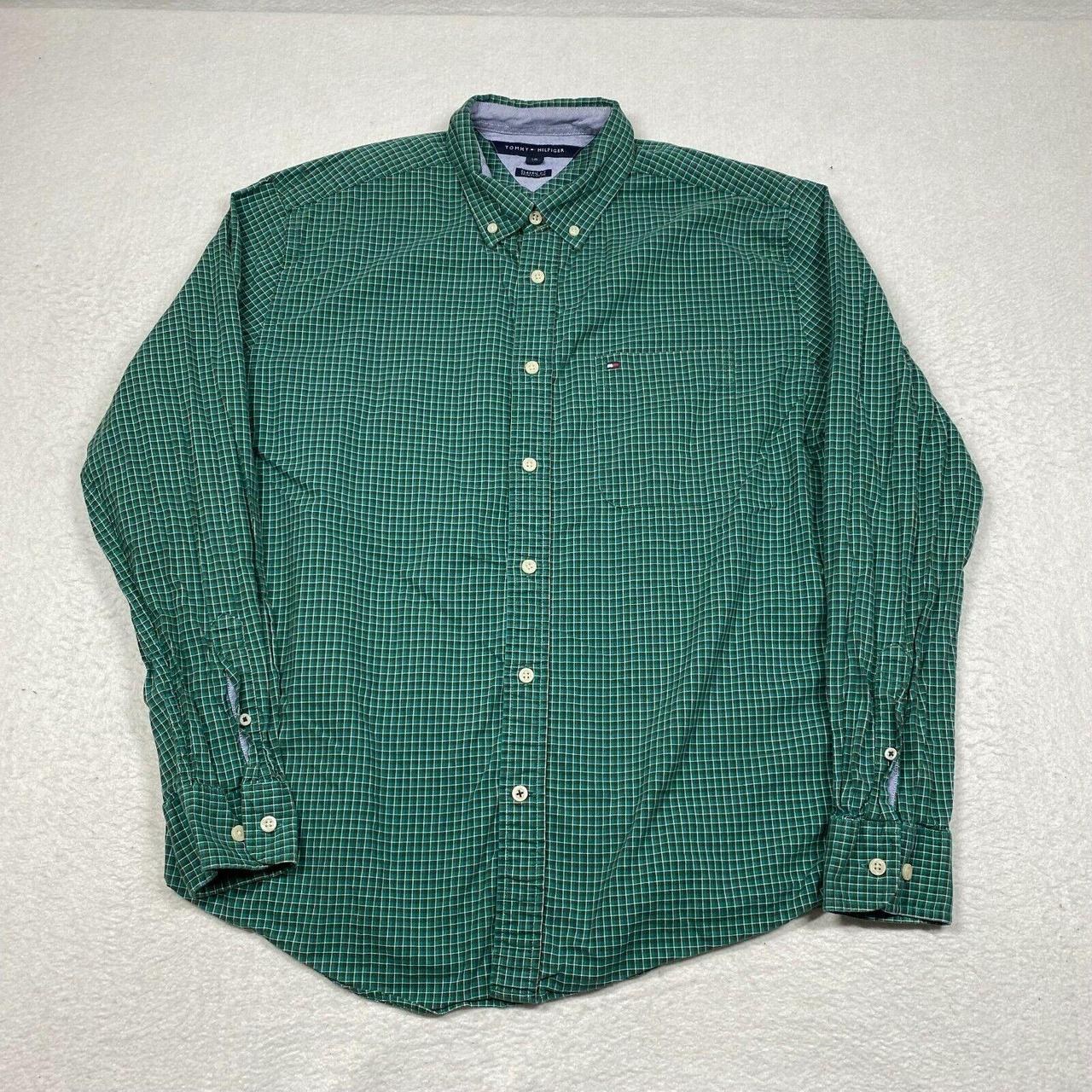 Tommy Hilfiger Classic Fit Mens Large Green Plaid... - Depop