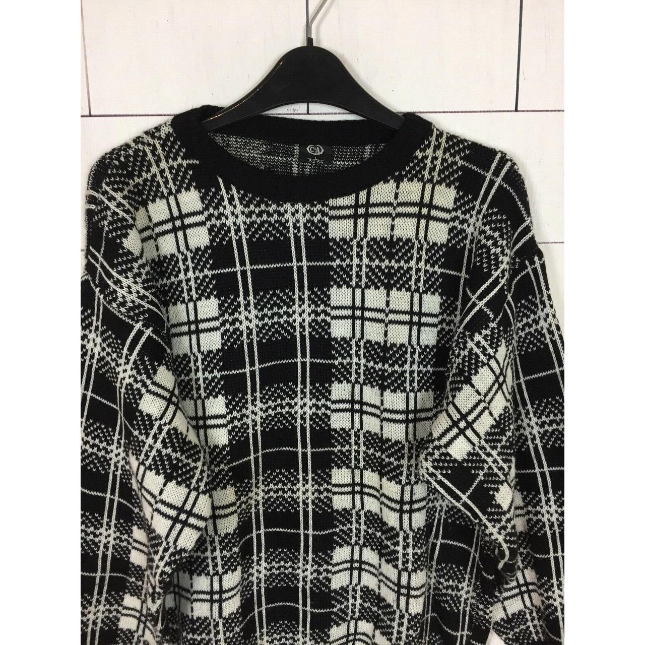 C&A VINTAGE MENS 90'S COSBY KNIT CHECK CREW ACRYLIC... - Depop