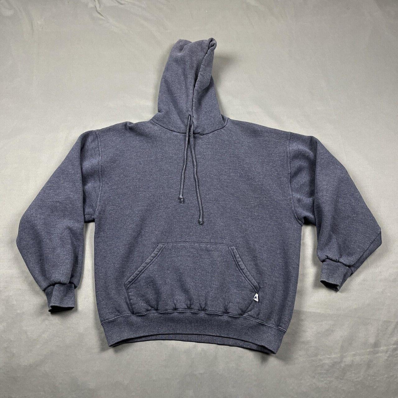 Vintage Blank Russell Hoodie Mens Large Dark Blue... - Depop