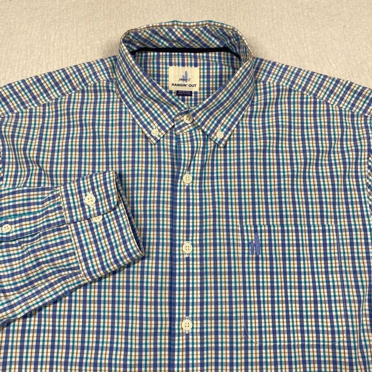 Johnnie-O Hanging Out Medium Blue Plaid Button Down... - Depop