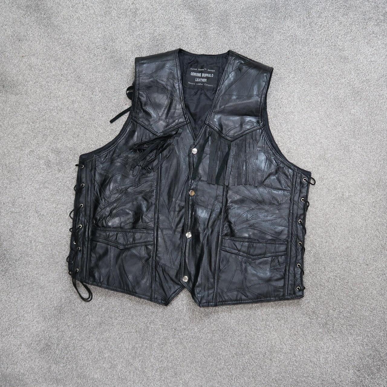 Navarre Leather Company Vest Fringed Buffalo Leather... - Depop