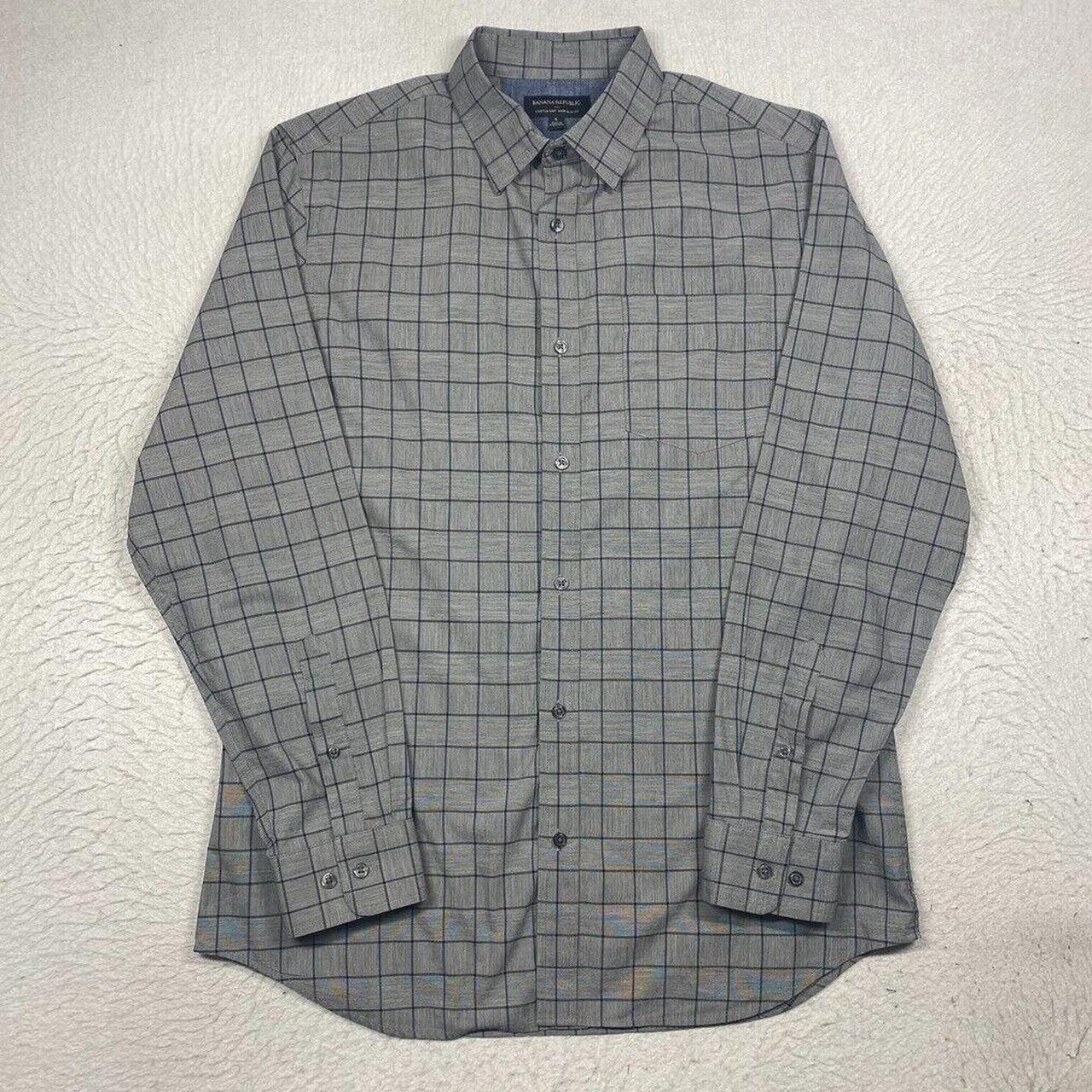 Banana Republic Shirt Slim Fit Mens Large Gray Check... - Depop