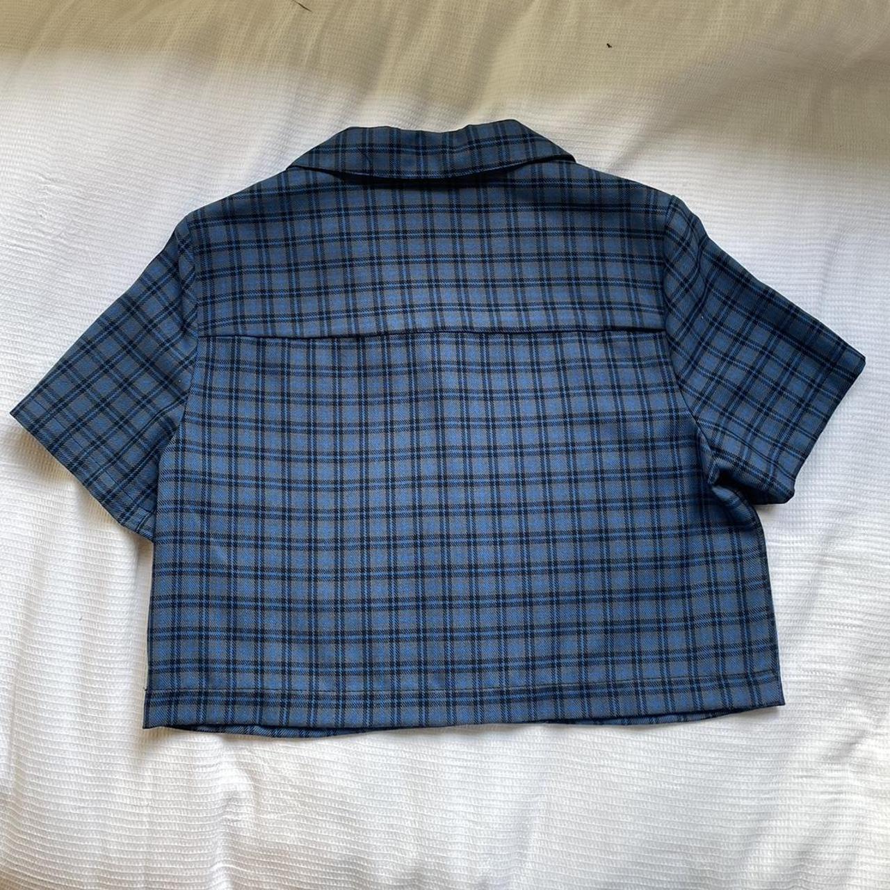 Urban outfitters navy blue checkered cropped short... - Depop