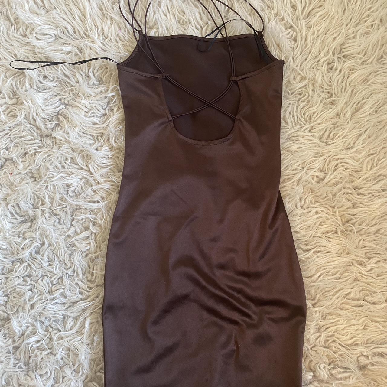 Great condition divided h and m dress Brown satin... - Depop