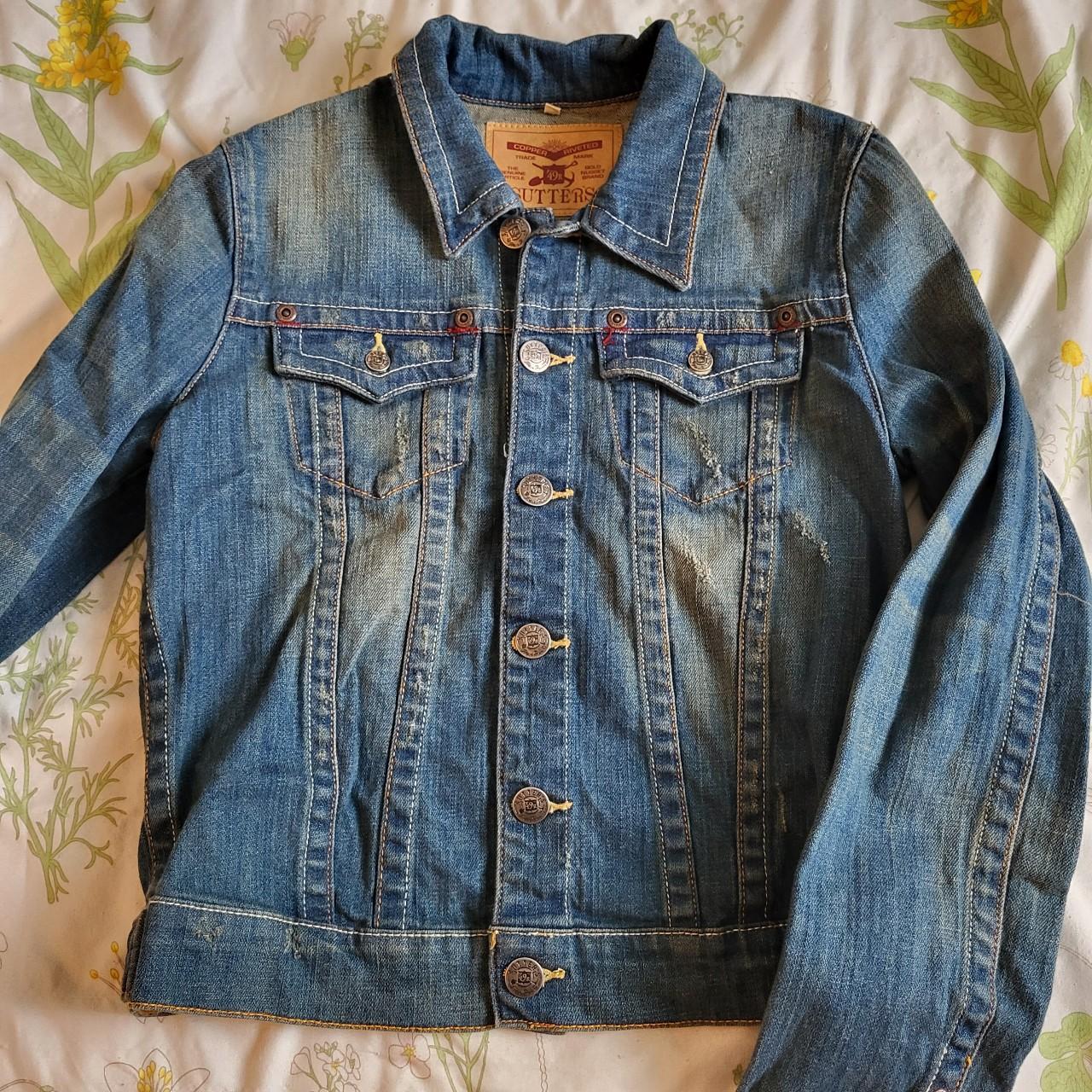 faded distressed denim jacket ♡ SUTTERS size... - Depop