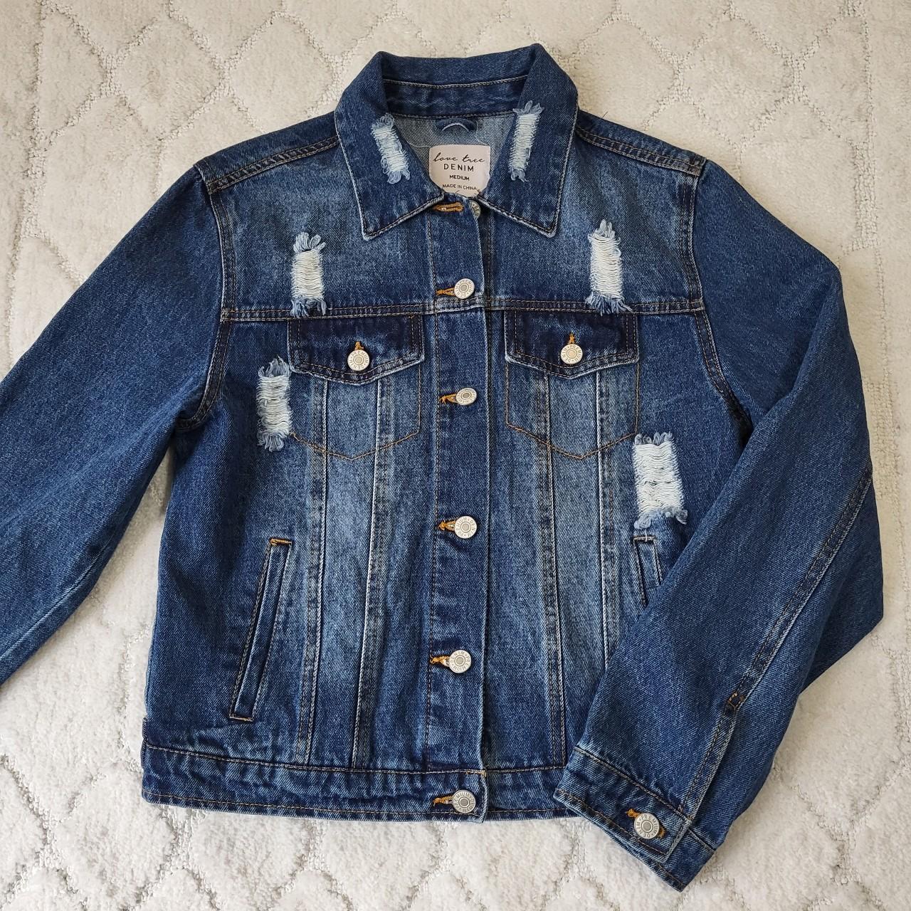 medium wash distressed ripped denim jacket ☮︎ LOVE... - Depop