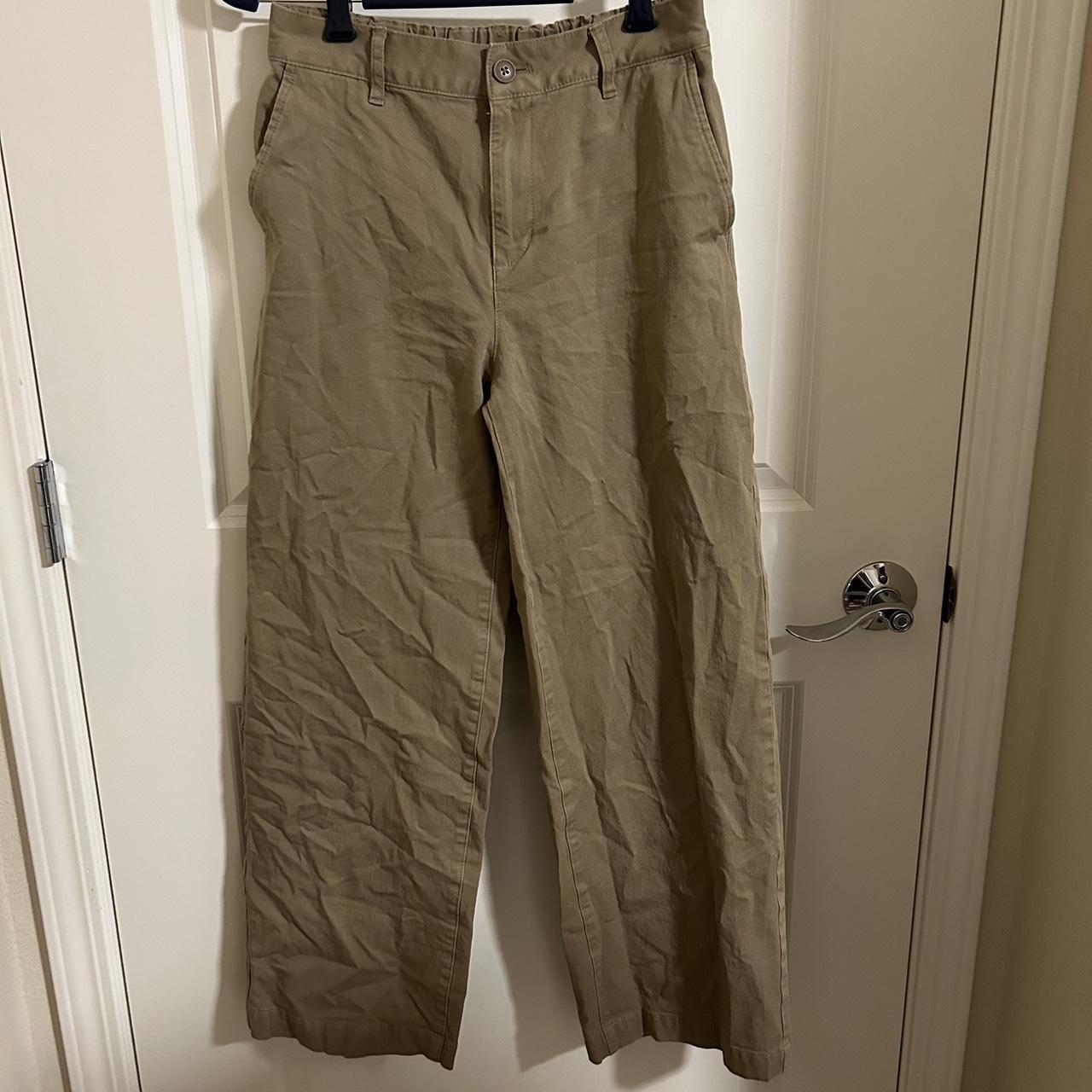 Muji Women's 4-Way Stretch Chino Wide Pants in Beige... - Depop