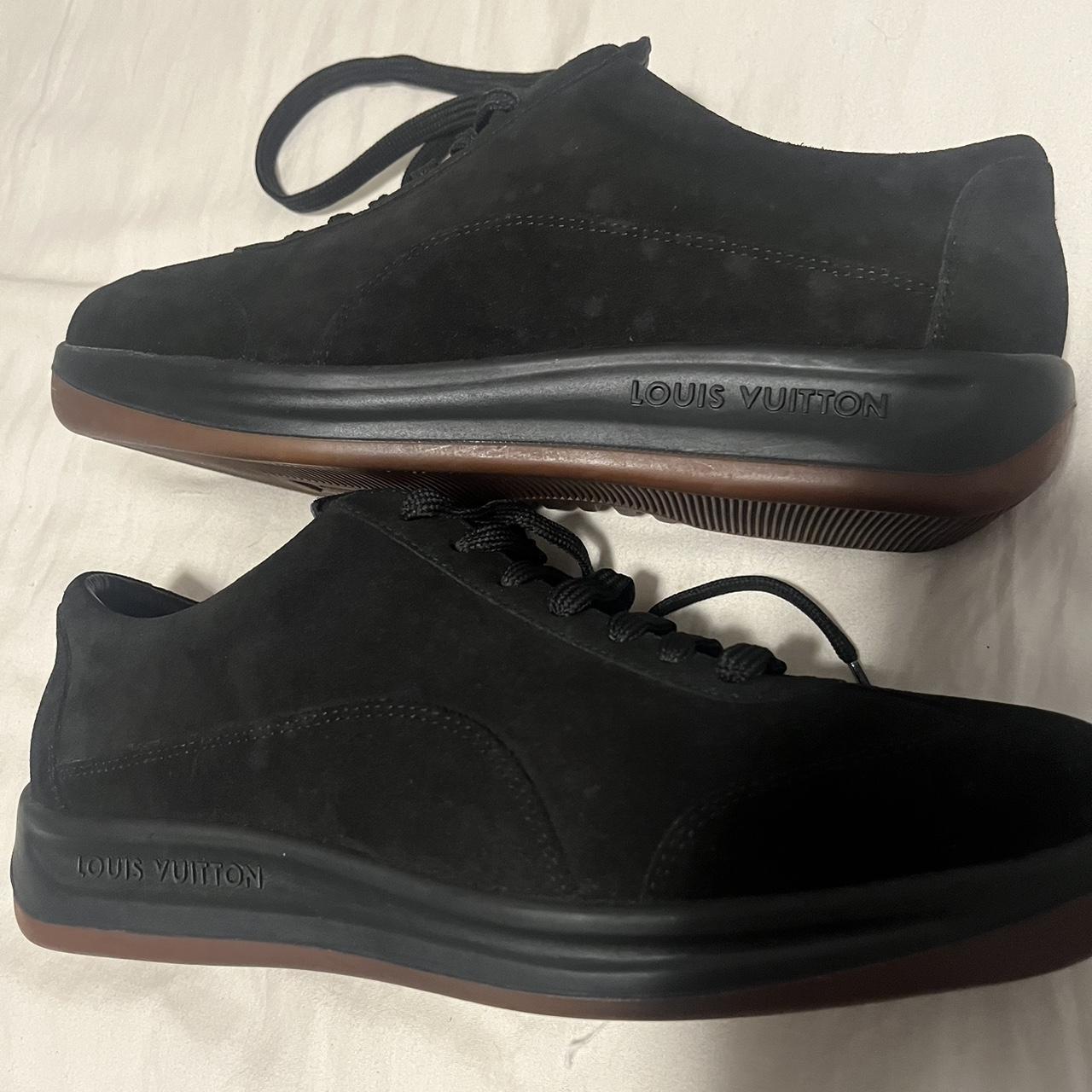 Louis Vuitton Low Top Sneakers Suede, Black, - Depop