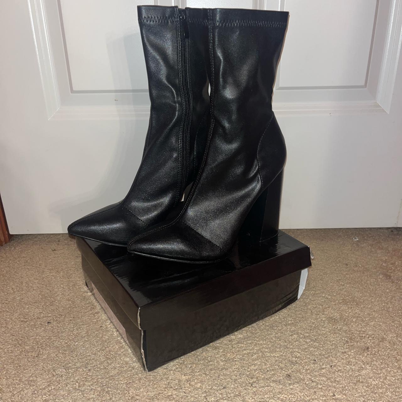 Plt Black Block Heel Point Toe Sock Boot Depop 2463