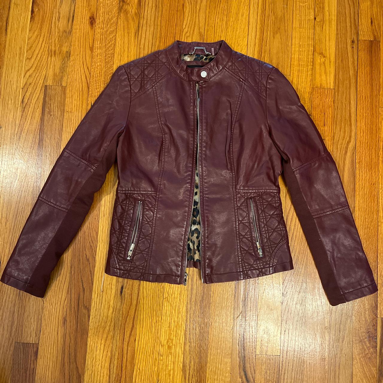 Black rivet red leather jacket discount