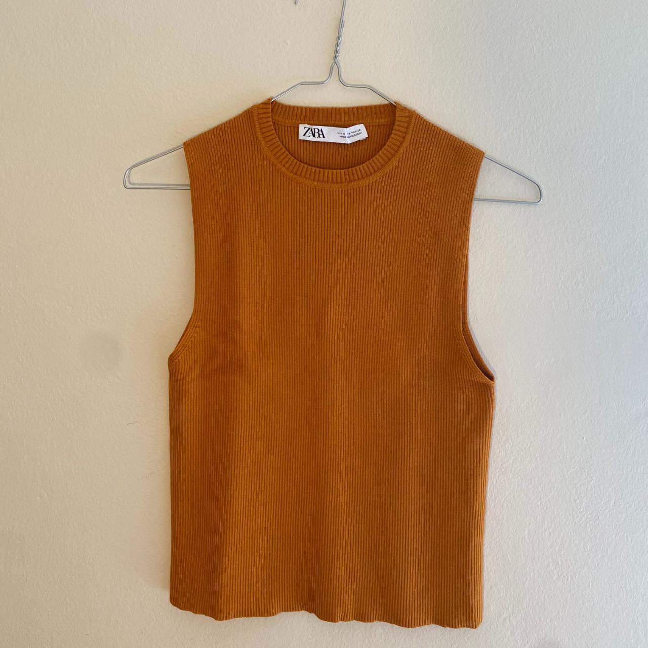 Selling an orange knitted Zara top sized M. The top... - Depop