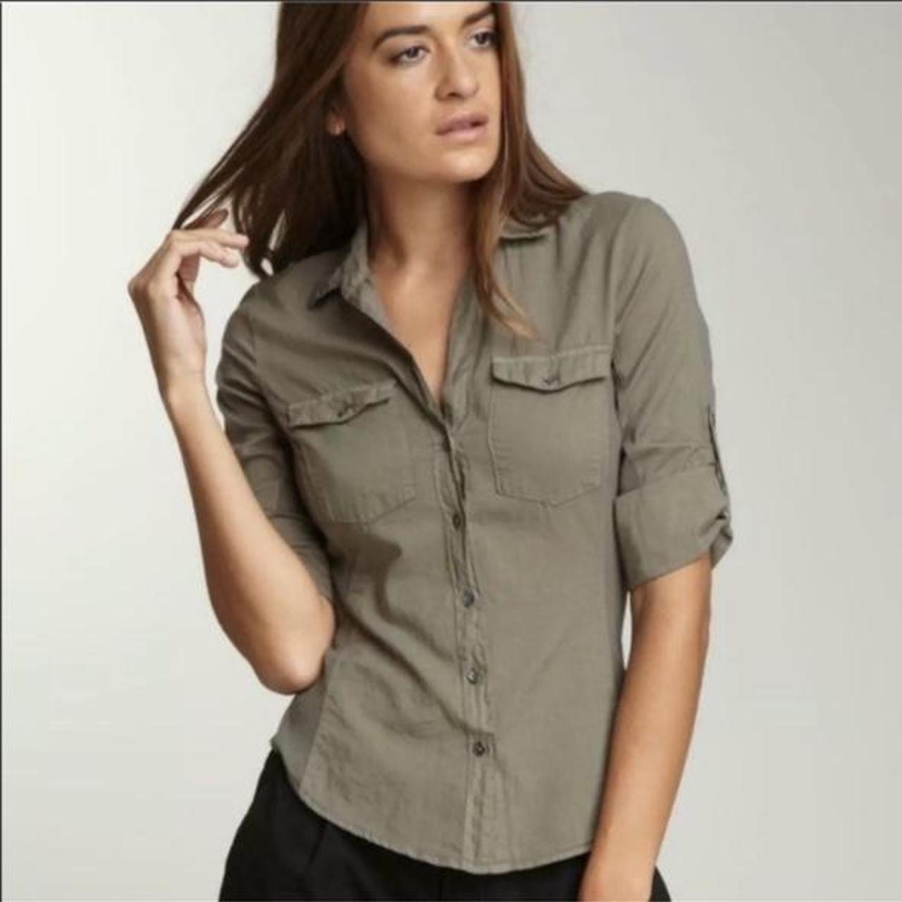 James Perse Women's Green and Khaki Shirt | Depop