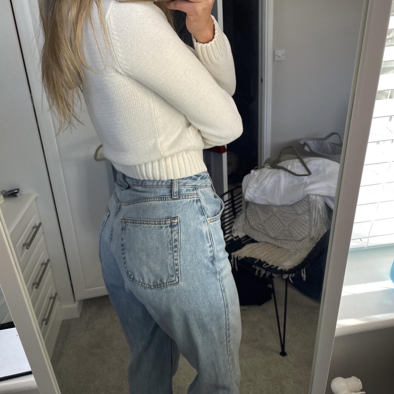 Topshop mid light denim wash oversized jeans... - Depop