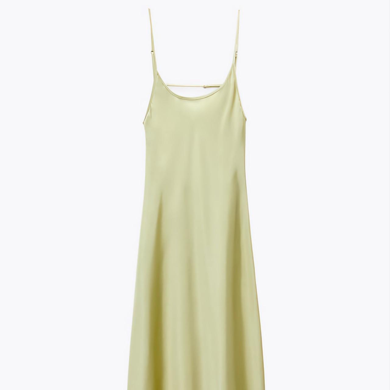 Light green satin slip dress from Zara. Worn once,... Depop