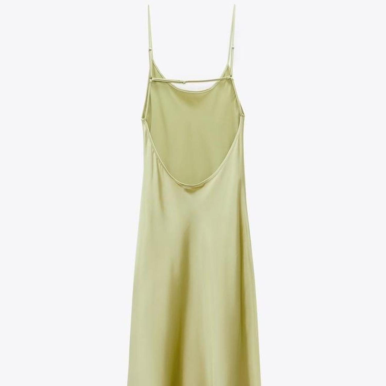 Light green satin slip dress from Zara. Worn once,... Depop