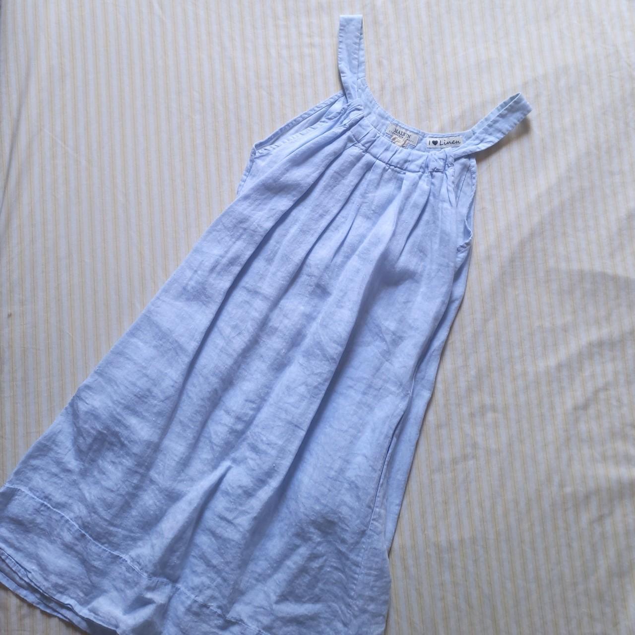Linen babydoll dress in an adorable baby blue.... Depop