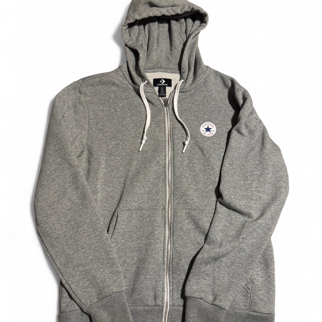 Converse Men's Hoodie Grey S – Grey Converse zip-up hoodie