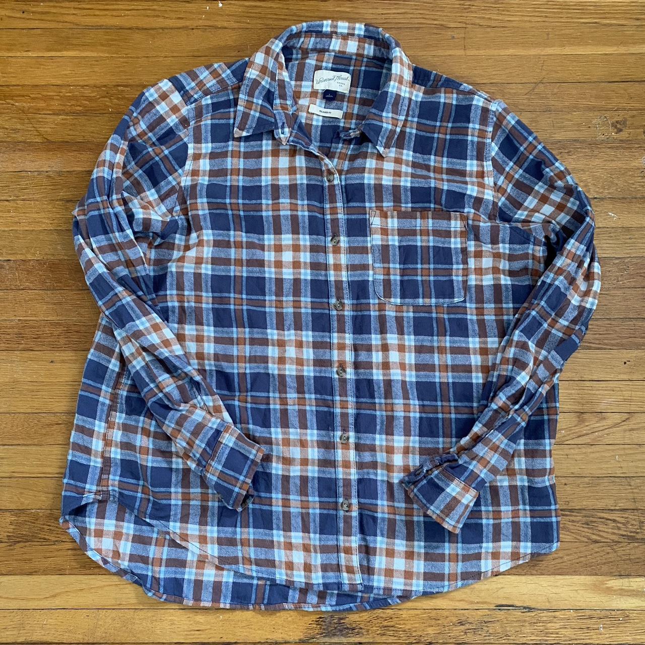 blue & orange flannel slightly oversized #flannels... - Depop