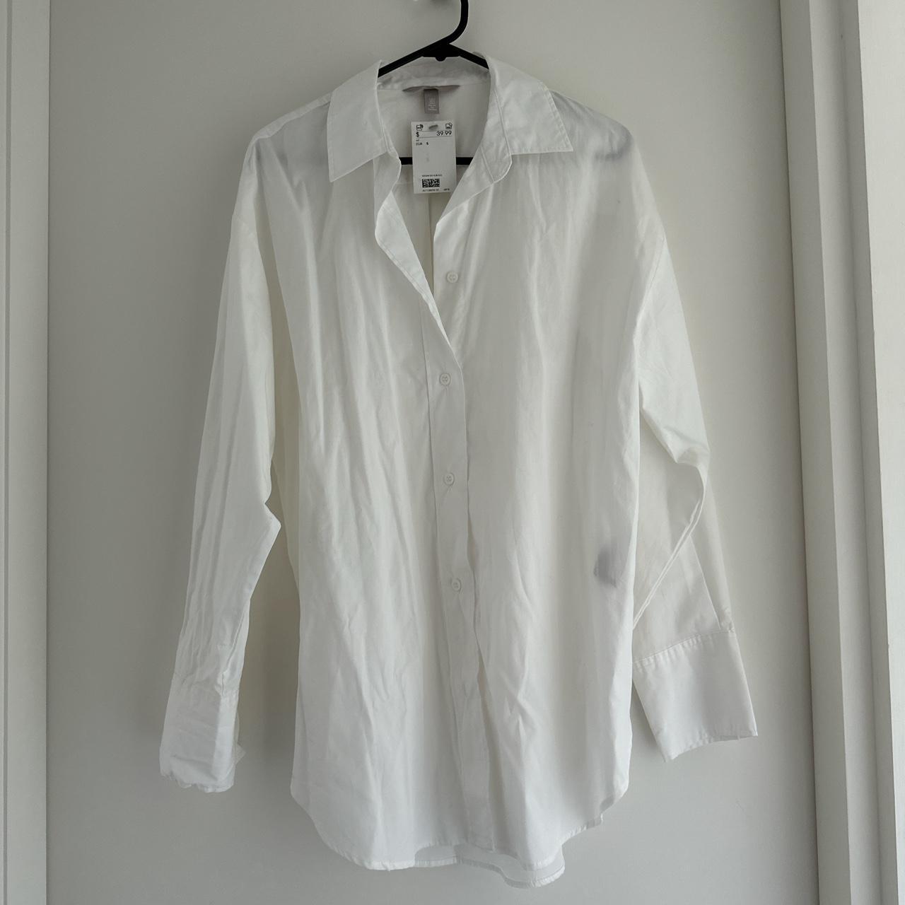 Oversized white cotton button up shirt. H&M brand - Depop