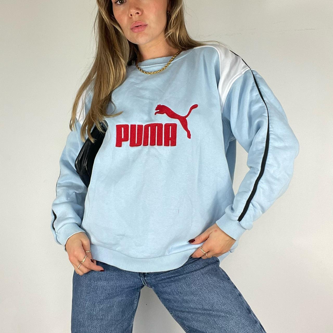 Vintage puma sweatshirt 90s jumper light blue